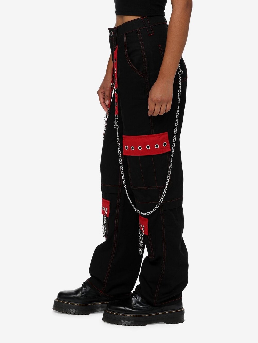Black And Red Grommet Strap Carpenter Pants Size 5 - Picture 3 of 13